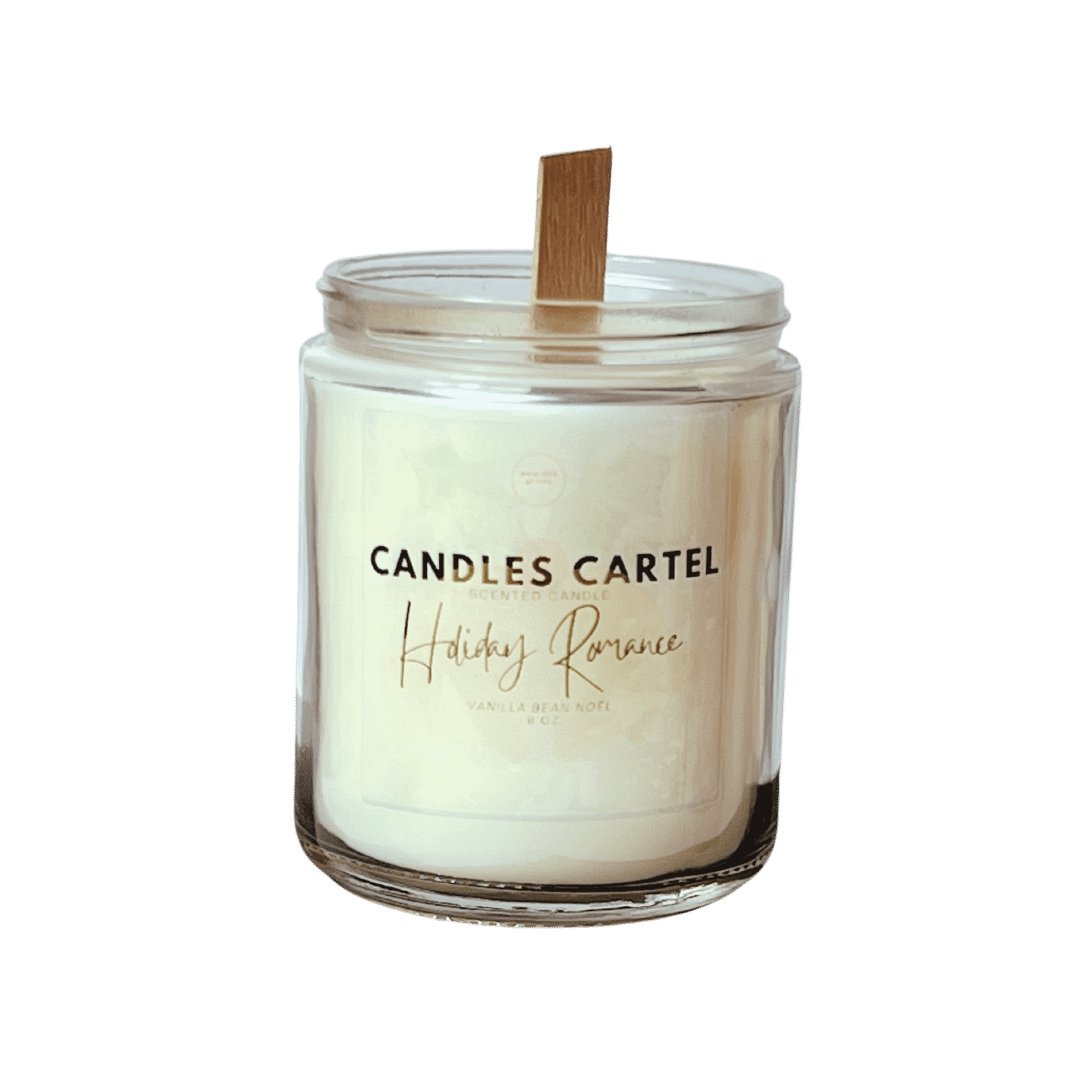 Holiday Romance 8 oz Coconut Wax With Clear Glass Jar And Crackling Wooden Wick